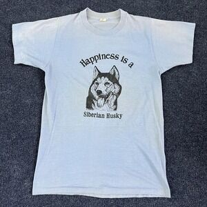 Vintage 80s Screen Stars Siberian Husky Shirt Mens Medium Gray Graphic Dog Tee